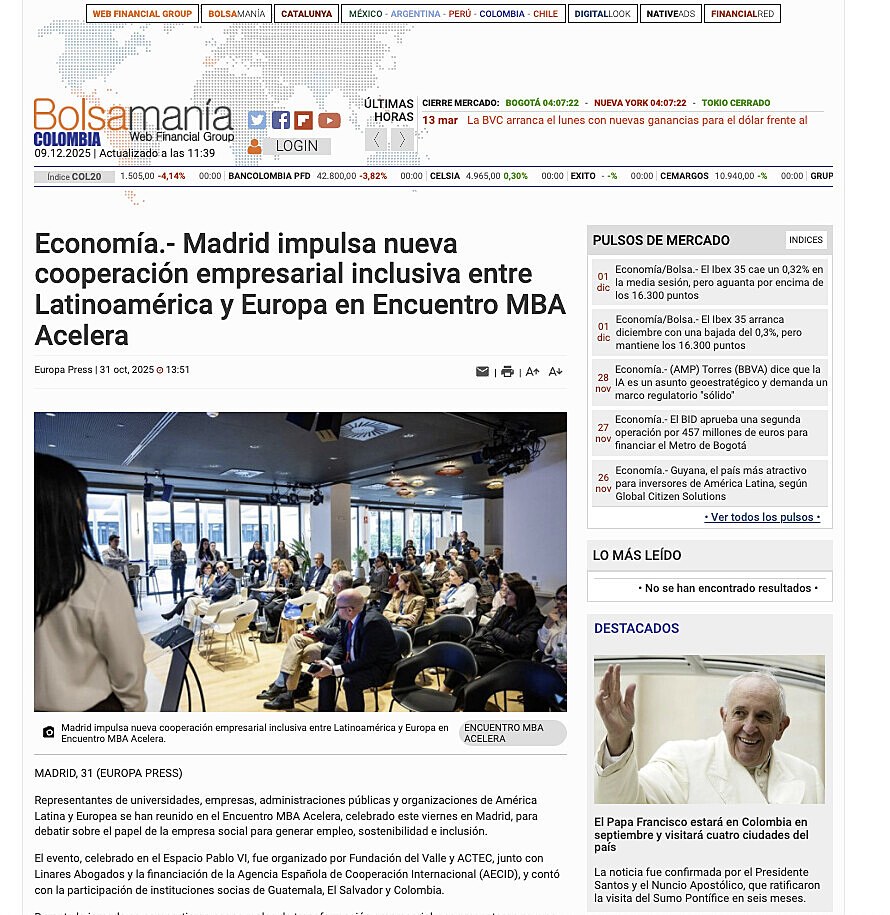 Econom�a.- Madrid impulsa nueva cooperaci�n empresarial inclusiva entre Latinoam�rica y Europa en Encuentro MBA Acelera